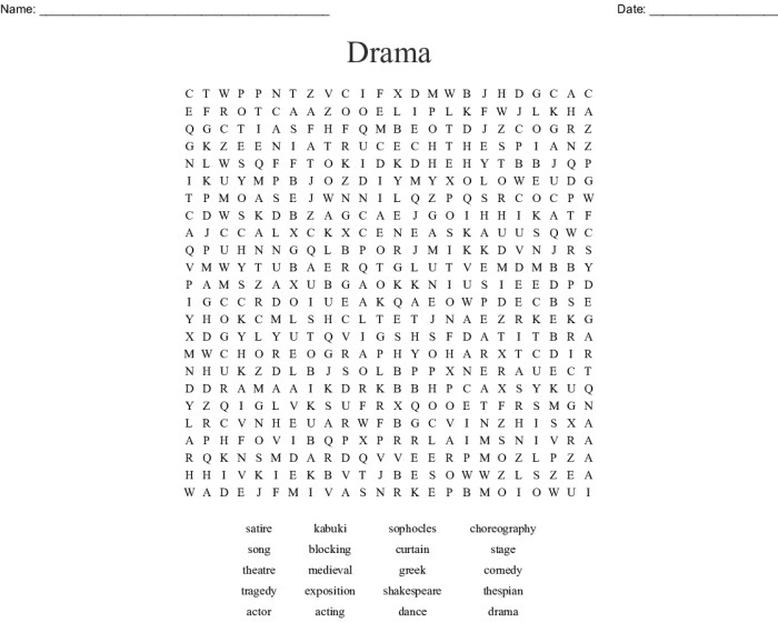 Drama terms word search answer key